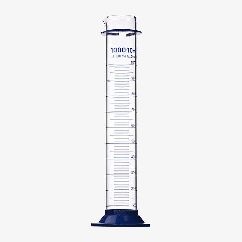 Lab glassware 1000ml glass High Accurate Degree blue Plastic Bottom Measuring Cylinder With Graduation