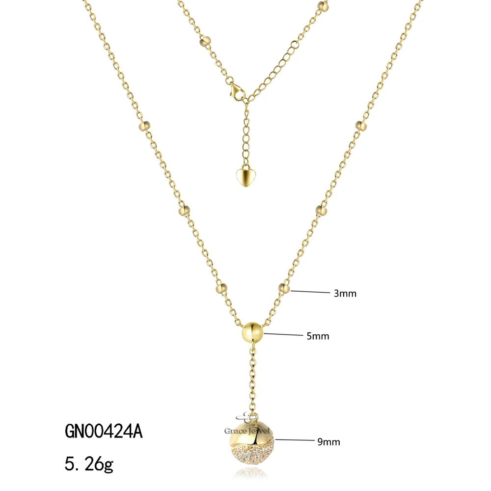 Grace Golden Ball 925 Sterling Silver 14K Gold Plated Trendy Chain Necklace