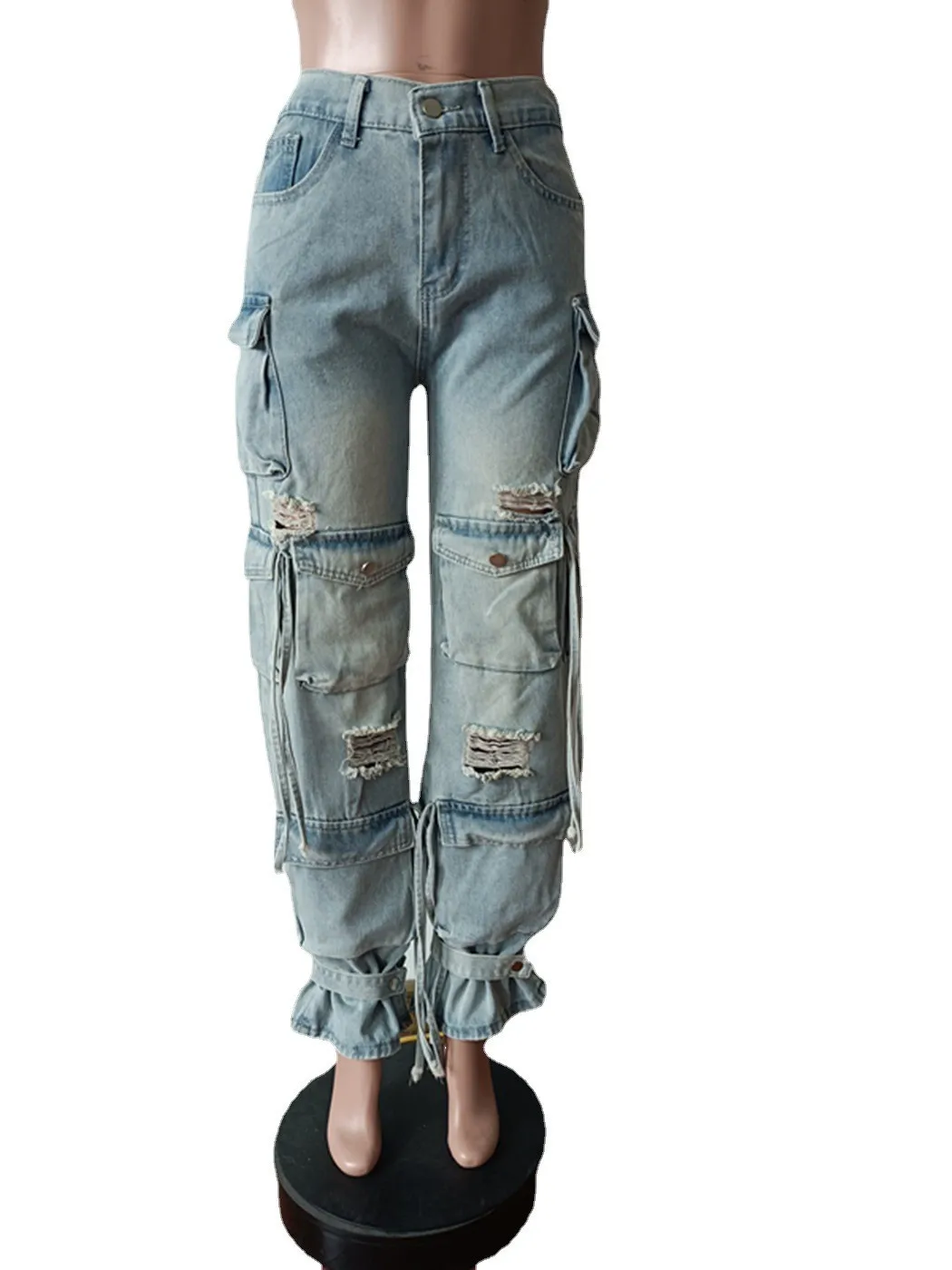 Baggy Denim Multi Pockets High Waist Cargo Jeans Y2k Streetwear Fashion 2023 Women Autumn Clothes Trousers Denim Wide Leg Pants