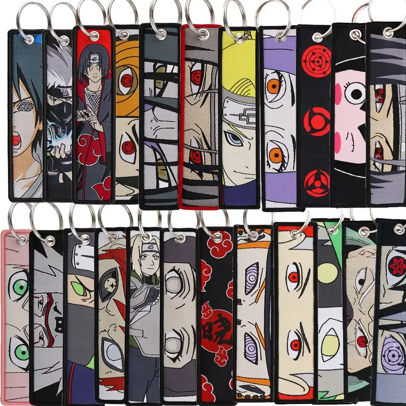 Custom Cartoon Keychain Accessories Promotional Woven Fabric Jet Tag Anime Narutos Hatake Kakas Embroidery Keychain