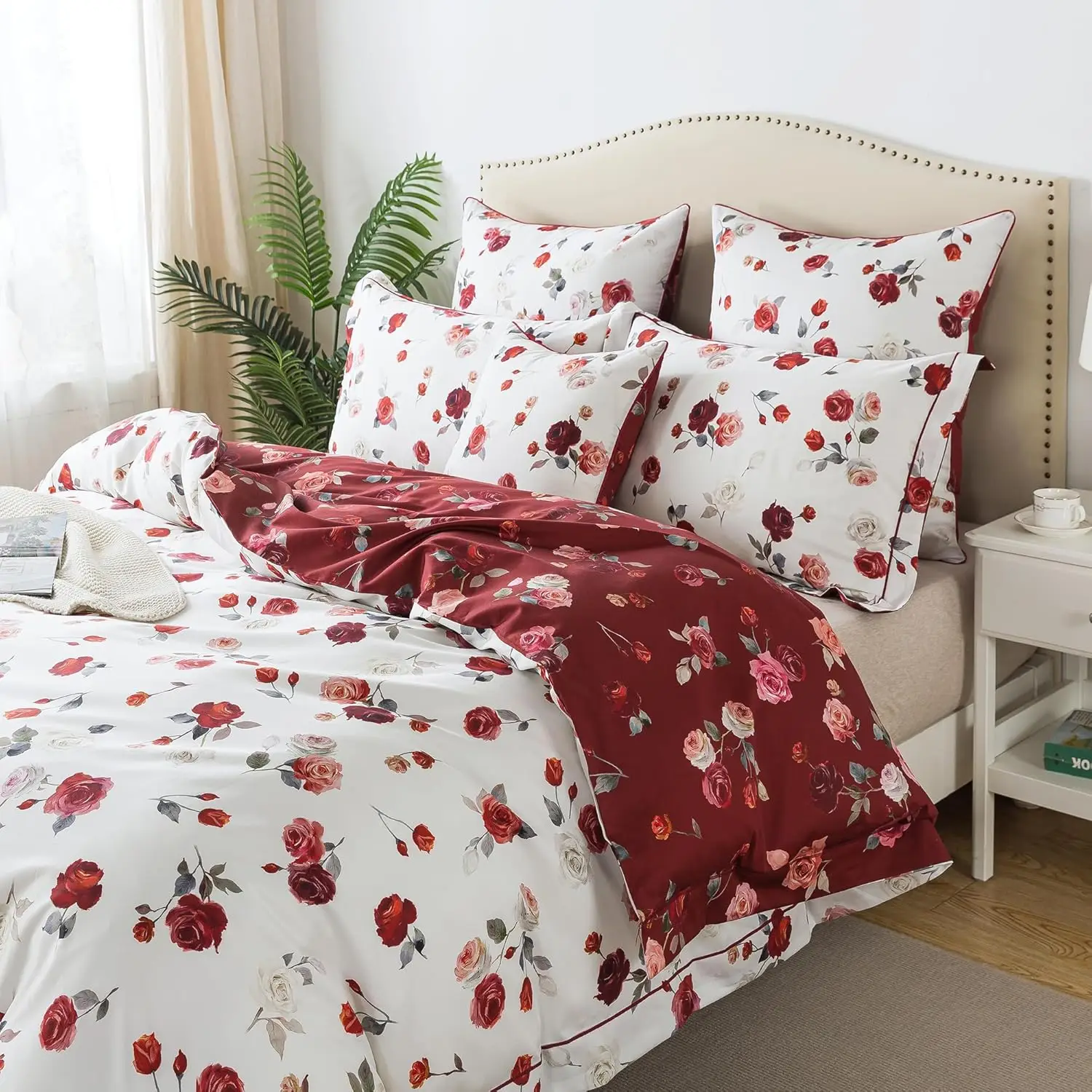 Printed Bed Duvet Cover Set 3 Pcs 100% Cotton Vintage Chic Rose Flower Super Soft Skin-friendly Crisp Bedding Set