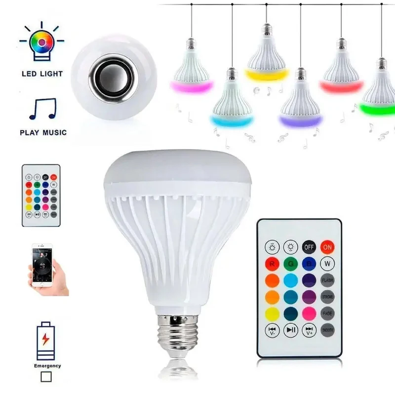 12 Вт RGB E27 музыкальная меняющая цвет лампочка Bluetooth динамик многоцветная декоративная с пультом дистанционного управления для вечеринки дома