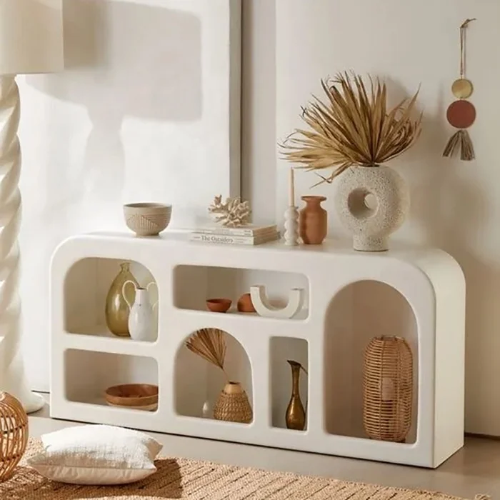 2023  nordic style cave shape muti-functional tv stand modern nordic  white cabinet storage