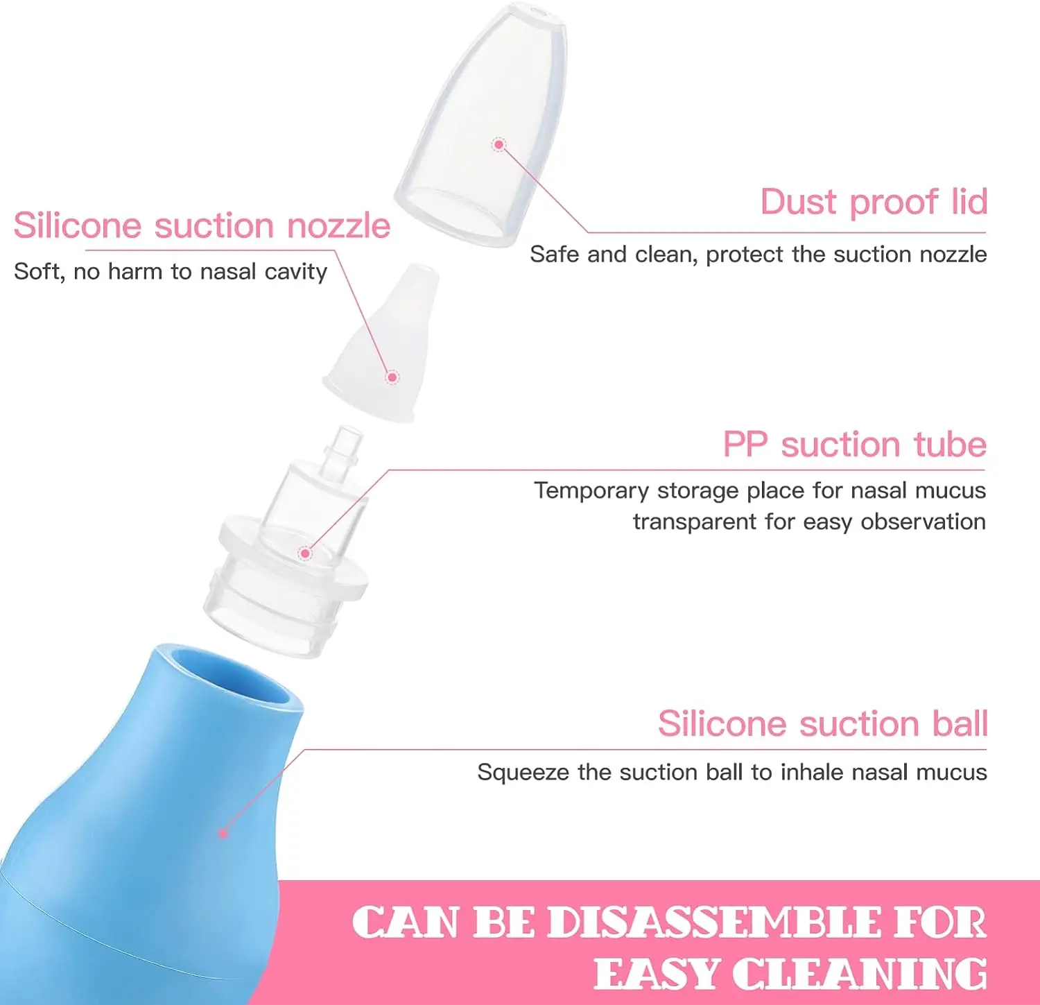 Reusable Safety Newborn Colorful Silicone Manual Baby Nasal Aspirator Nose Cleaner
