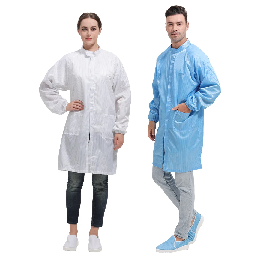 Esd Smock Clothing Cleanroom Strip Lab Coat Antistatic Stand Collar Workwear Lab Gown