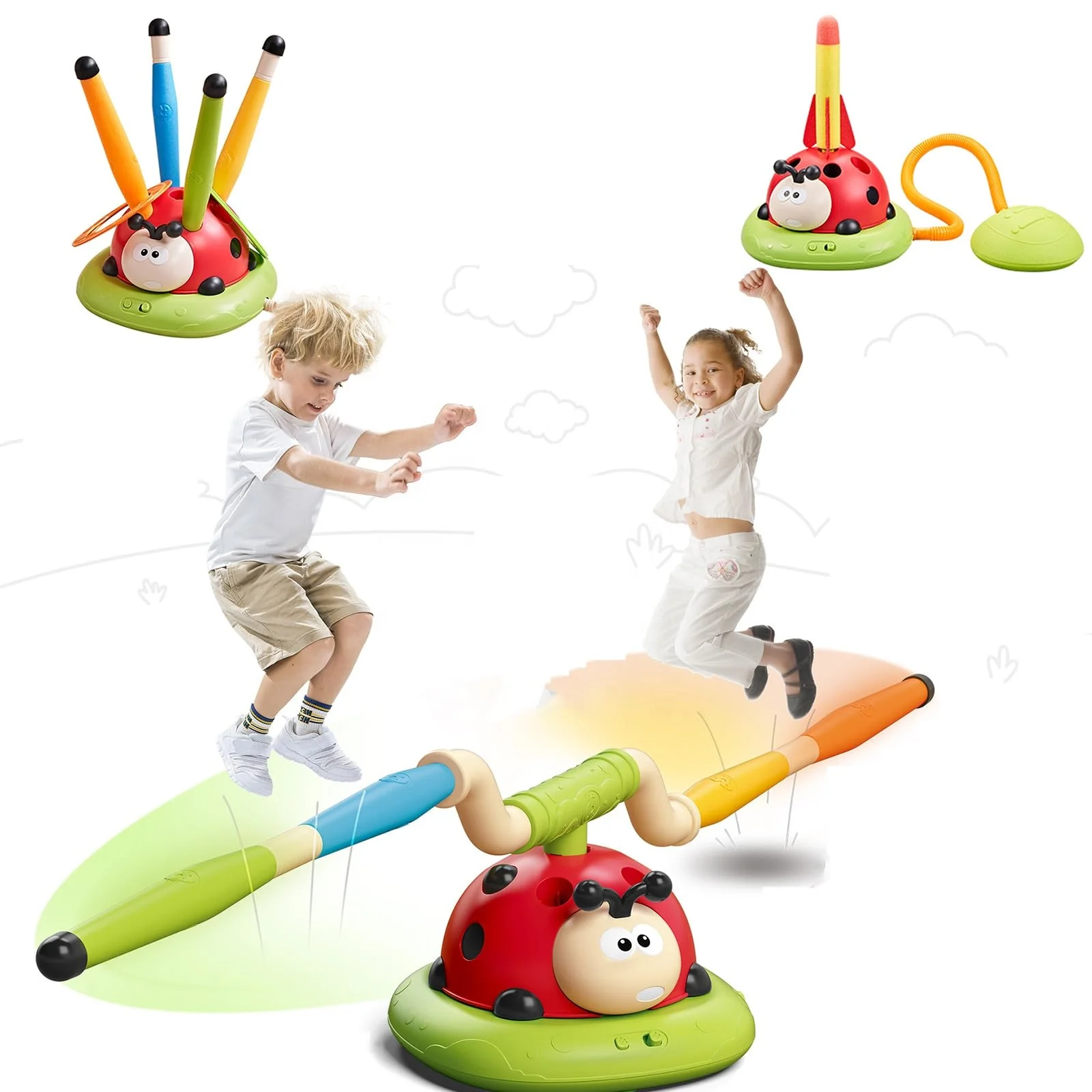 3 in1 Out-indoor Sport Automatic Jump Rope Toys Ring Toss Game  Rocket Launcher Toy Kids Sport Toys Fun for Kids