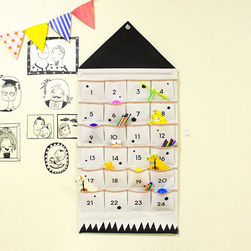 WH878 Pockets Wall Door Closet Hanging Storage Bag Organizer Christmas Calendar To Hanging Xmas Party Canvas storage bag