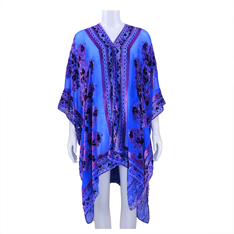 High quality Burnout velvet kimono Ladies oversized viscose autumn kimono with side slits