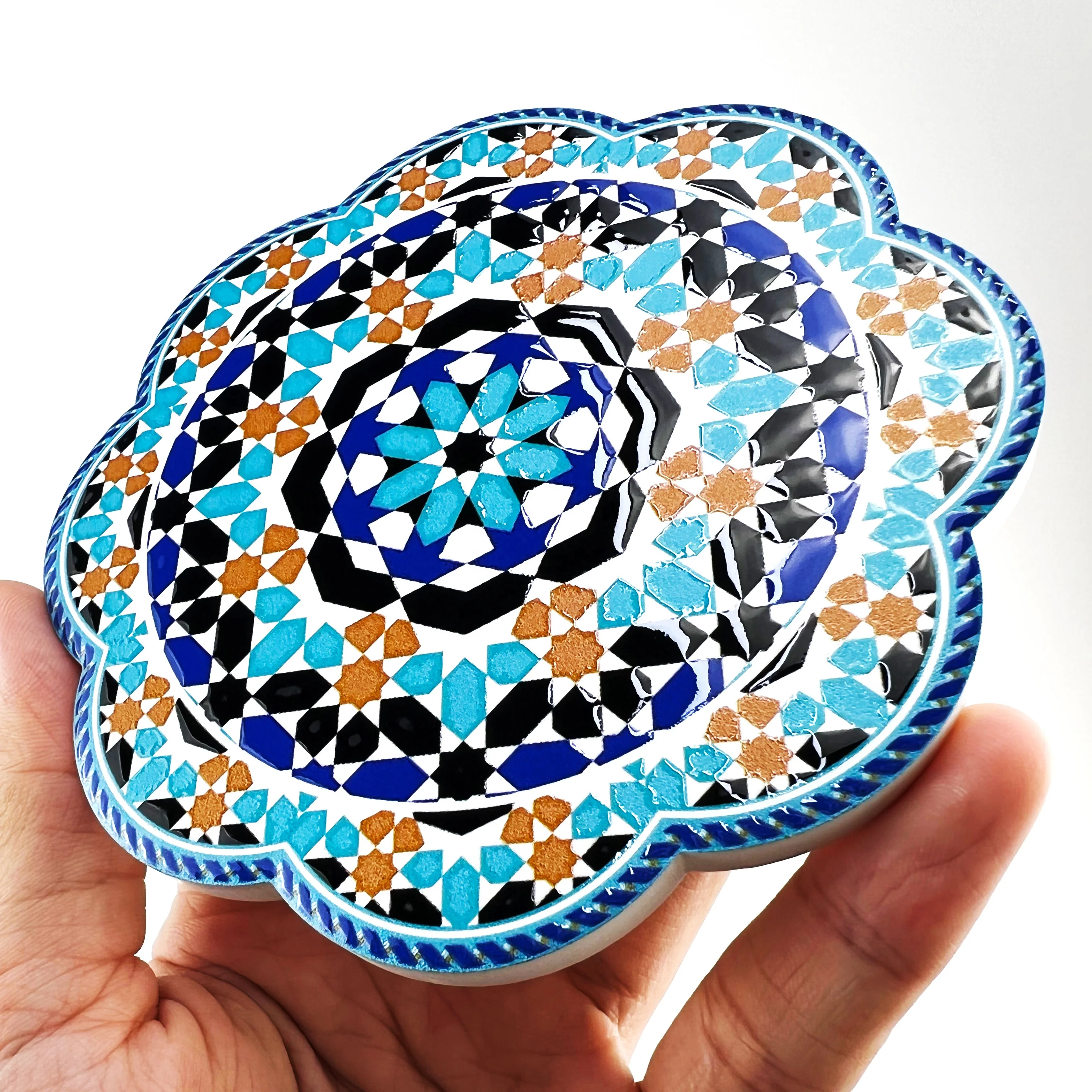 Morocco Flower Shape Absorbent Ceramic Coasters for Drinks Absorbent Cup Coasters with Cork Back Sublimation Ceramic Coaster