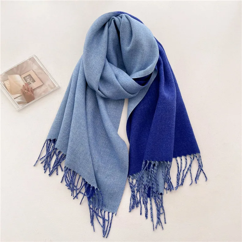 In stock pure color scarf cashmere feeling blanket scarves double-sided warm tassel thick winter shawl for ladies pashmina