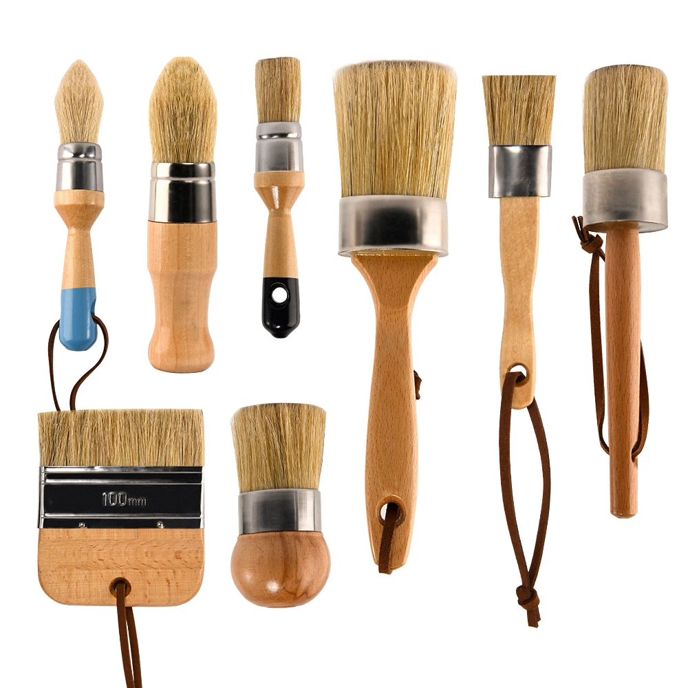 Tani most popular chalk paint brush with different shape 100% bristle wax paint brushes