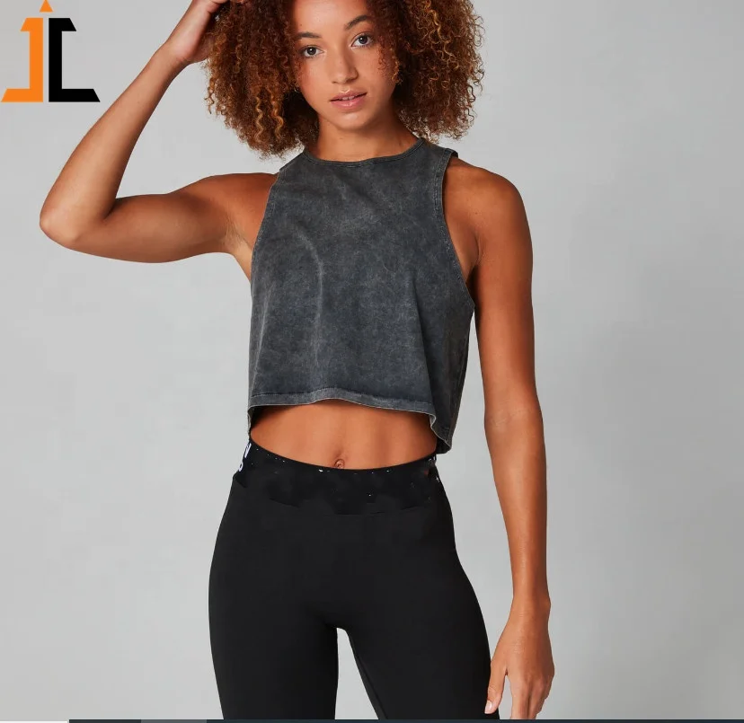 customized womens crop top 100%cotton acid wash singlet workout yoga tank top factory