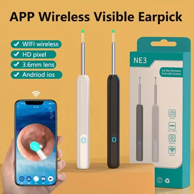 One-piece Wireless Visual Earpick- High Definition Earwax Remover with WIFI Function, Rechargeable Battery Visible Wax Pick