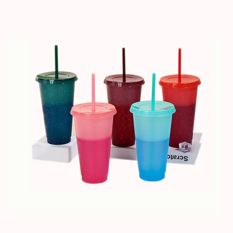 24oz Color Changing Cups Reusable Plastic Drinking Tumbler with Lid and Straw Stadium Cup