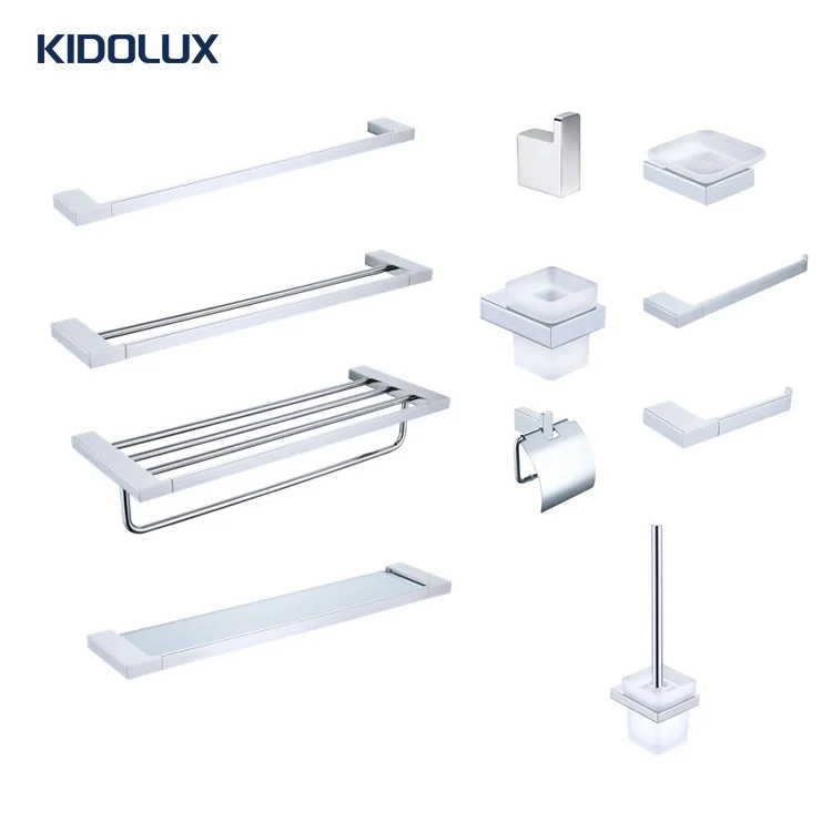 High Quality Wall Mounted Hardware Set  Chrome Pcs Towel Holder Racks Bar Shelf Stainless Steel Bathroom Accessories Set