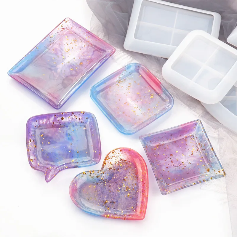 RO131 DIY  Epoxy Crystal Resin Glue Square Love Dish Plate Jewelry Decoration Mirror Silicone Mold