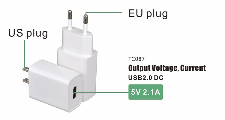 100-240V ac input 5V 2.1A dc output usb home wall phone charger