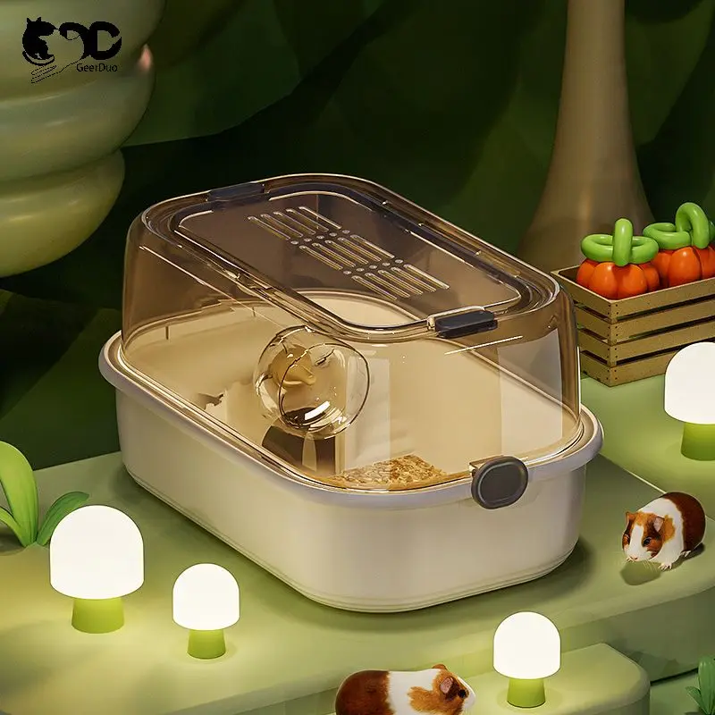 GeerDuo Transparent Eco-Friendly Guinea Pig Hamster Cage House For Small Animals With Wheels