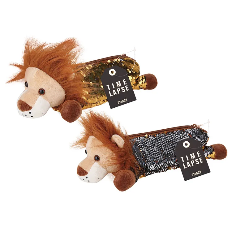 Cute Custom Logo Furry Lion Design Pencil Pouch School Supplies Fluffy Pencil Case Bag for School