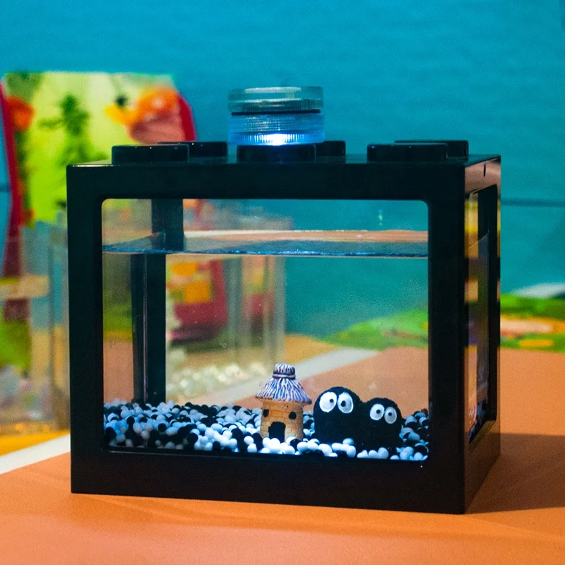 Mini Aquarium Betta Fish Tank With Usb Led Lighting Small Aquarium Office Viewing Transparent Acrylic Fish Tank