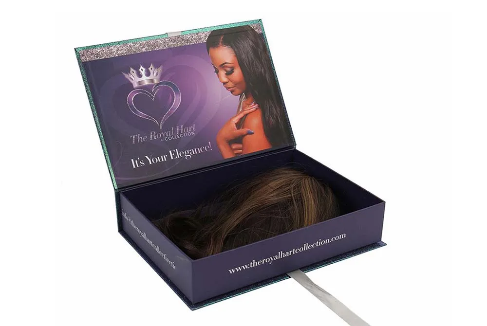 Luxury Wig Gift Customized Logo Magnetic Closure Black Paper Hair Extension Packaging Box