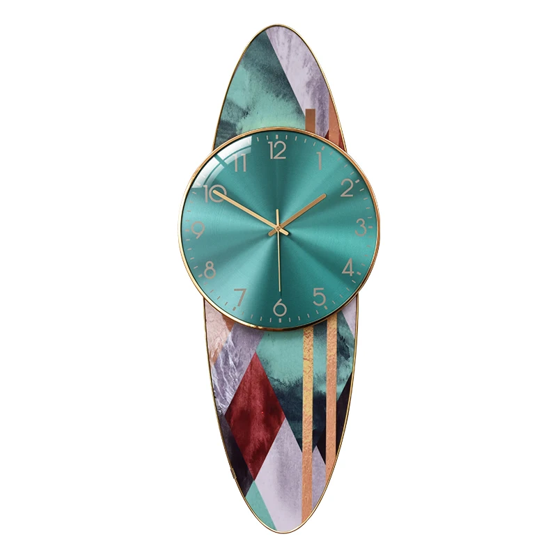 Modern living room household crystal porcelain painting wall decoration wall clock light and luxurious mural quartz clock