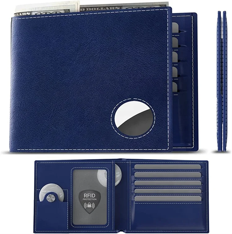 Genuine Leather AirTag Wallet RFID Blocking Pocket Slim Anti-lost Business Men Folding Purse ID Credit Card Holder