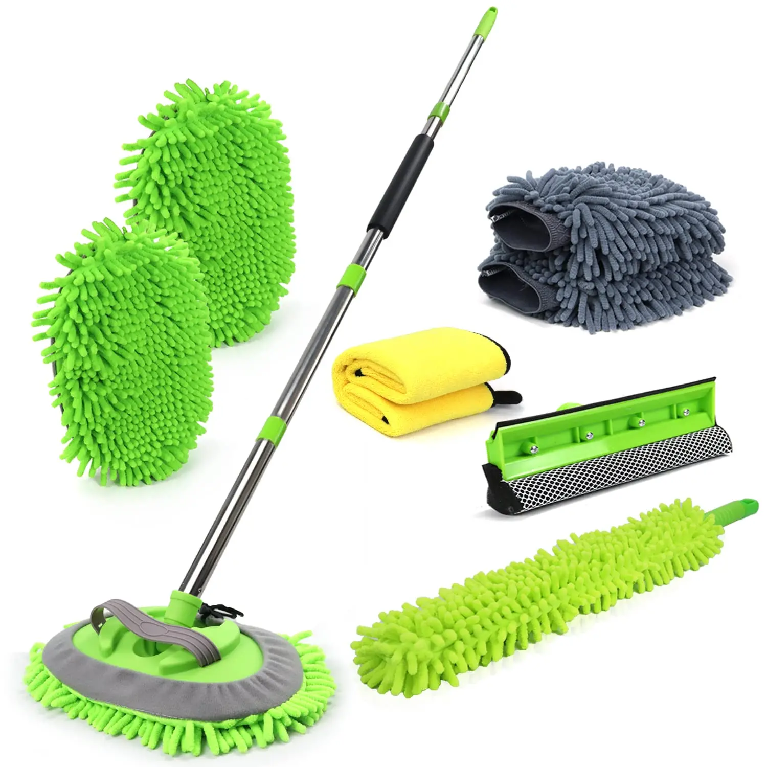 62' Car Wash Brush with Long Handle Car Wash Mop Mitt Chenille Car Cleaning kits Windshield Window Squeegee Duster