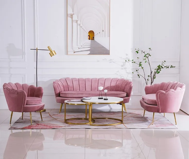 New Design Luxury Blue Velvet Accent Chair U Shaped Sofa Chair for Home Hotel Restaurant