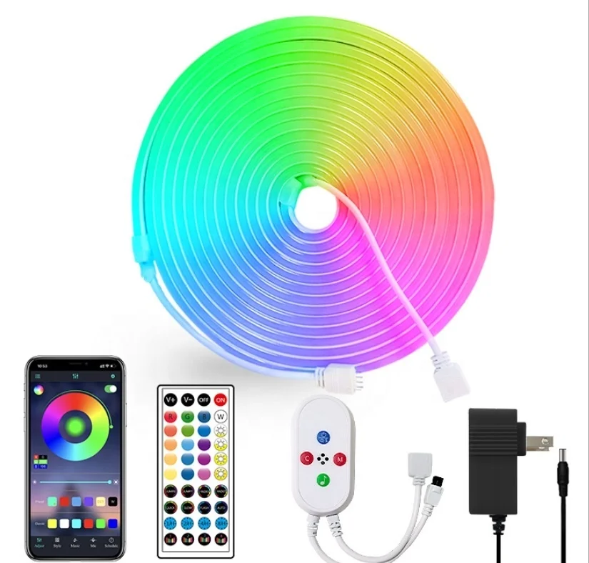 RGB 5m 10m 15m IP67 Waterproof RGBIC LED Neon Rope Tube  Flexible LED Strip Light Silica Gel Soft Lamp Tube