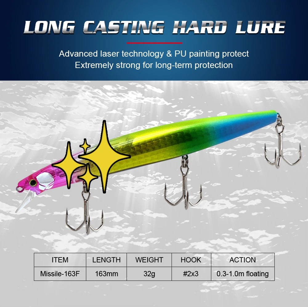 Jerkbait 163mm 32g Big Game Sea Bass Fishing Lure Long Casting Deep Saltwater Minnow Floating