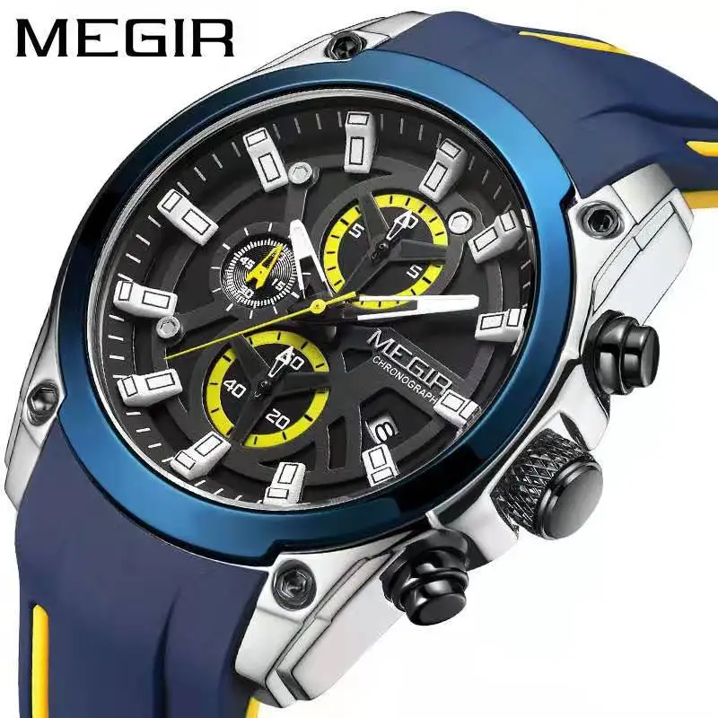 MEGIR 2144 men wristwatch silicone band sport relojes para hombres waterproof megir mens chronograph wrist watch for men