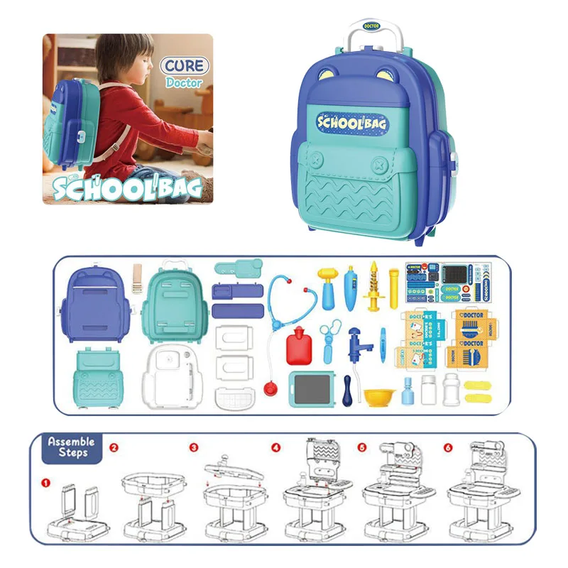 2020 hot selling DIY medical equipment school bag 31PCS simulation cure doctor set toy