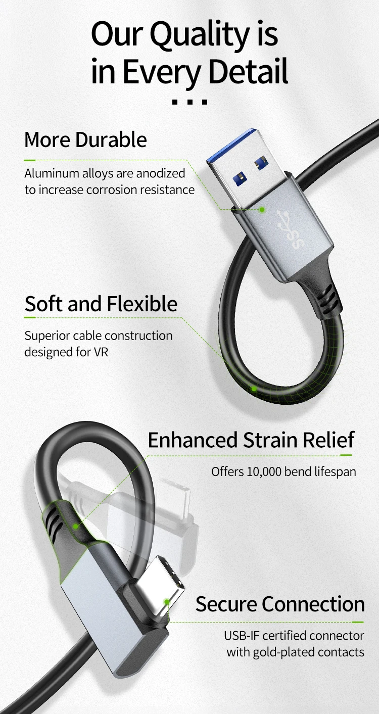 ULT-unite 6m 7m VR Headset Link Cable USB 3.0 Type A to C High Speed Data Transfer Charging Cord for Oculus Quest 2 1