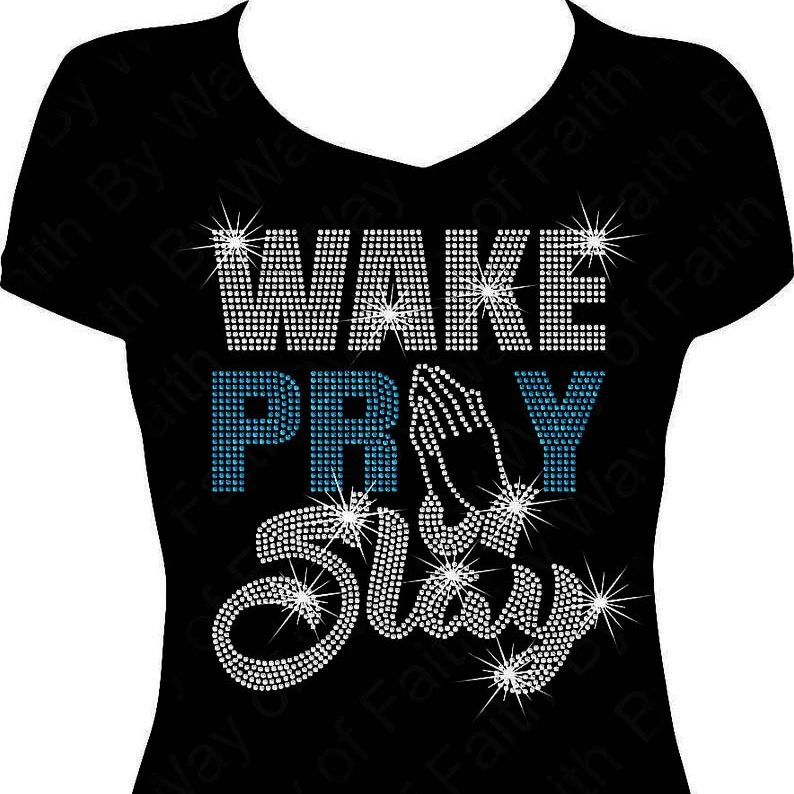 Pray Slay T shirt rhinestone iron on crystal transfer