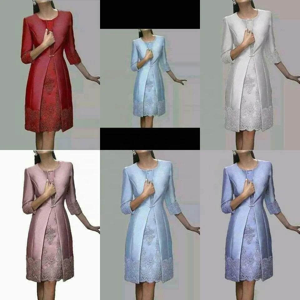 
Hot sale Three Quarter Sleeve Suits Knee Length Blush pink outfit Two pcs sets Lace Mother of the Bride Dresses MMA17 