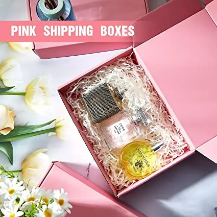 OEM  Recyclable Corrugated Paper Box Foldable Personalized Custom Logo Printed Pink Shipping Paper Boxes Mailer Box