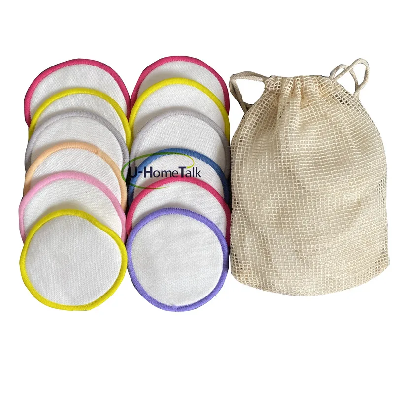 Washable Eco-friendly Natural 100% Organic Reusable Facial Face Cleansing Cotton Rounds Bamboo Makeup Remover Pads for Women