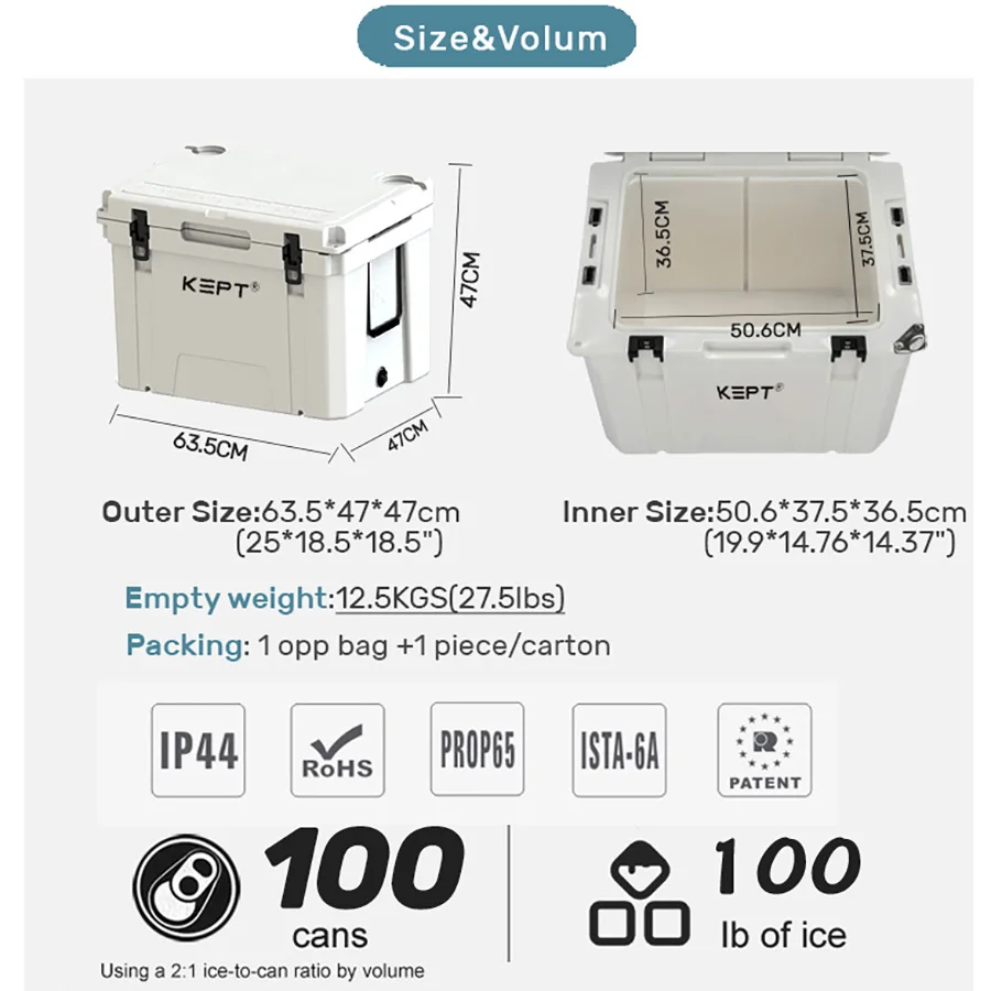 Ultra large 65QT ice chest rotomolded cooler box portable car refrigerator camping fishing