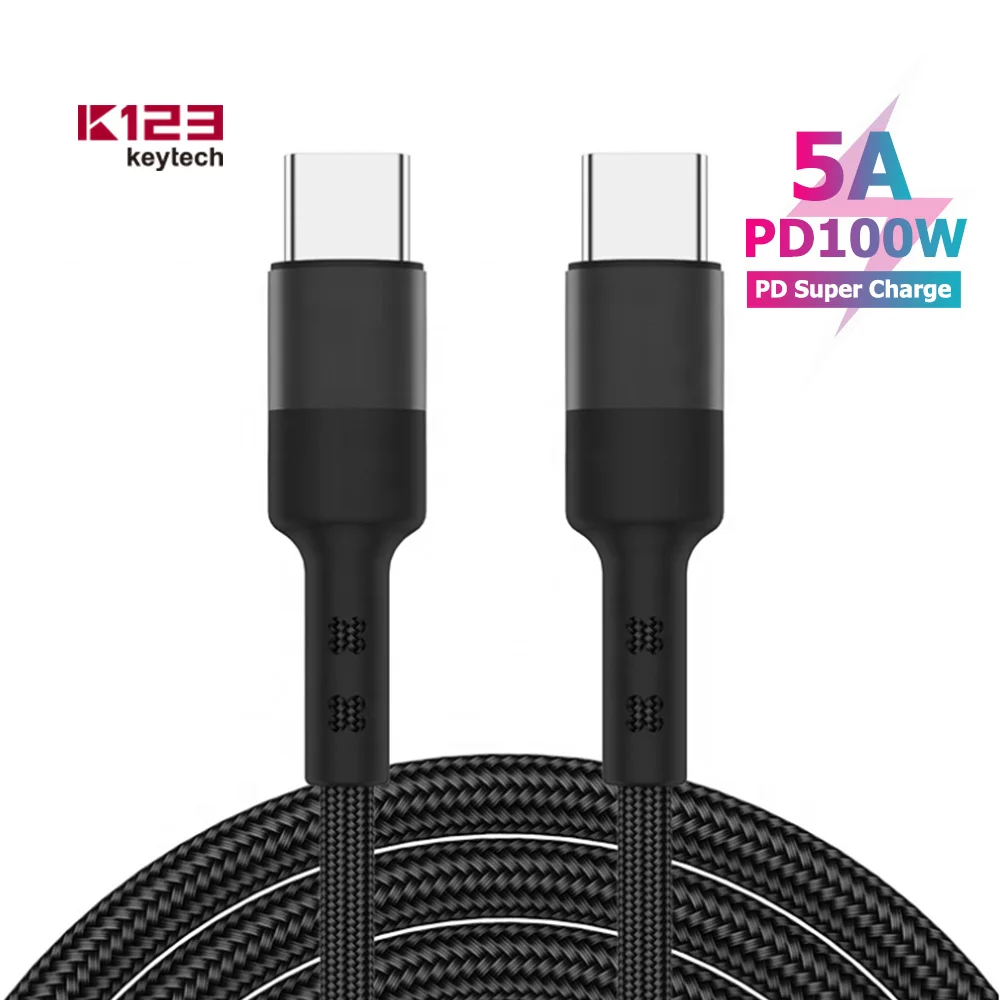Metal connector nylon braided usb c to  type c cable