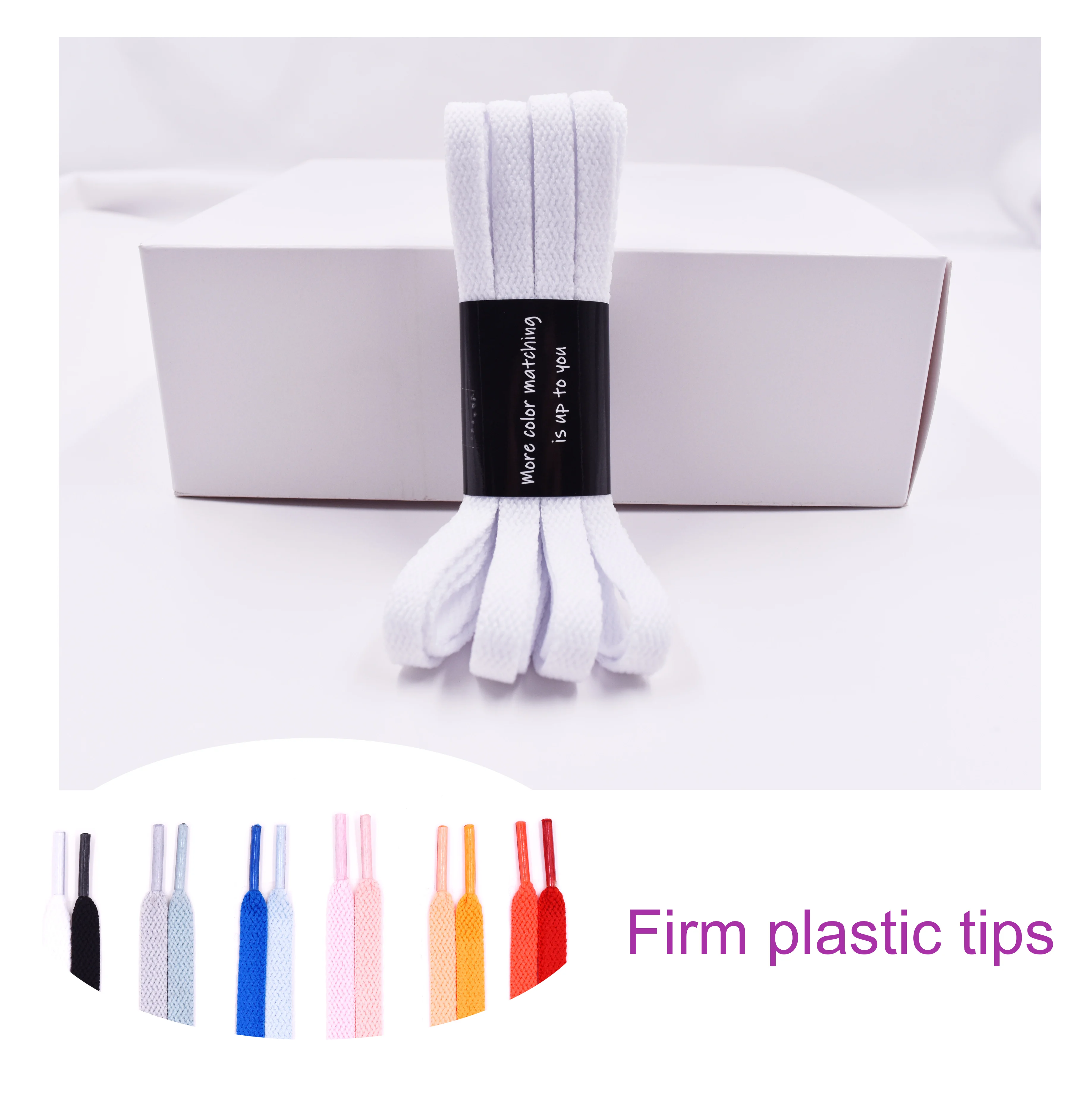 Flat laces low MOQ have stock 8mm plain flat pure colourful shoe laces polyester shoelaces with tips