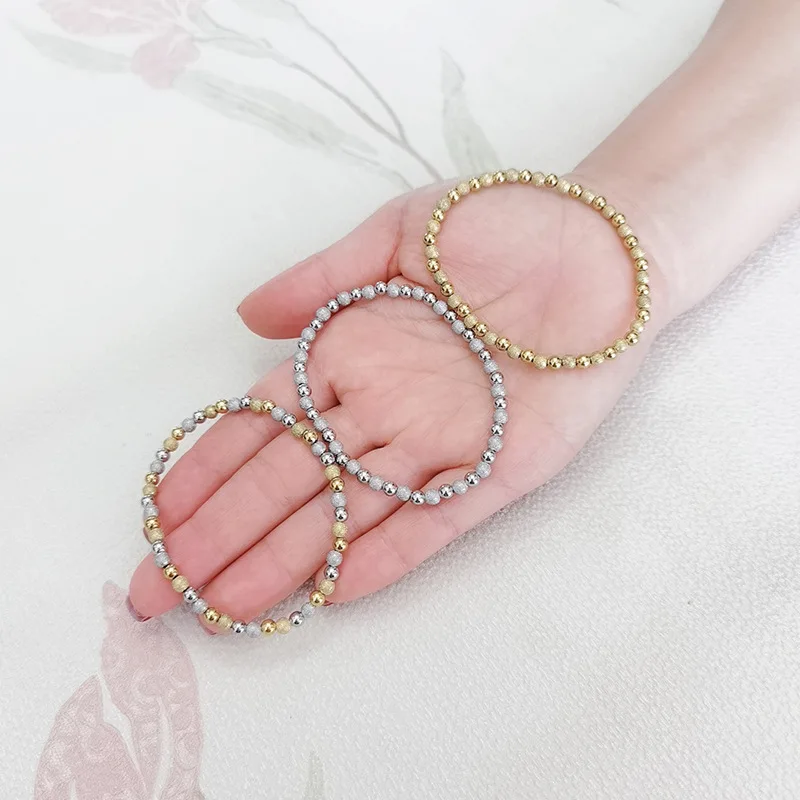 4MM Silver Gold Color Stainless Steel Beads Bracelet Fashion Jewelry Handmade Bracelet