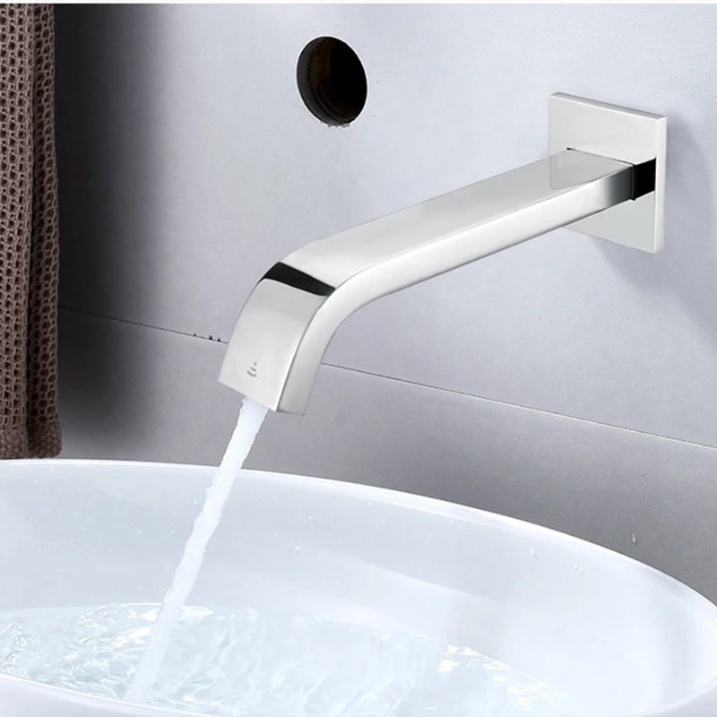 Modern Luxury  Brass Wall Mounted Auto Sensor Electronic Faucets with Single Ceramic Valve Core Bathroom Mixer Taps