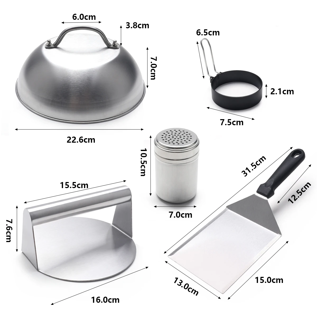 Stainless Steel BBQ Grilling Meat Patty Flipper Scraper Hamburger Presses Set With Cover