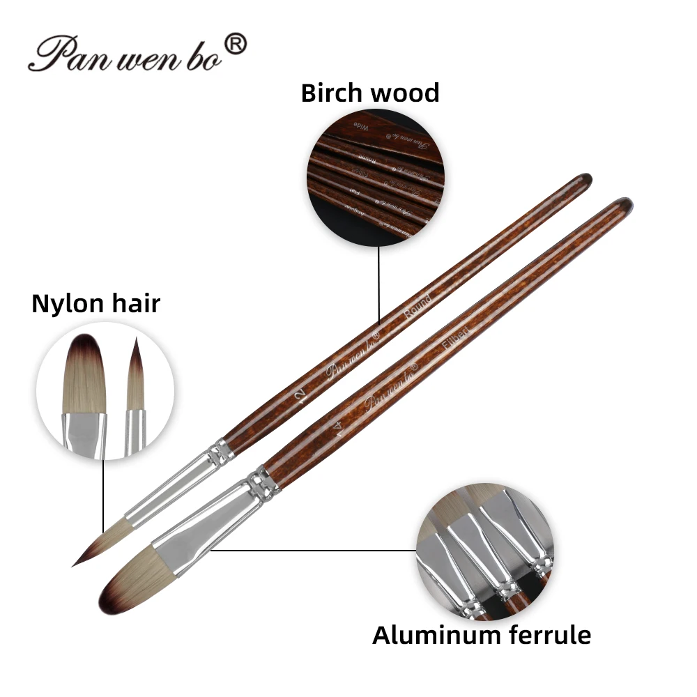 Panwenbo Art Materials 5Pcs Reddish Brown Handle Professional Artist Brushes Set Master Grade Painting Brushes For Art
