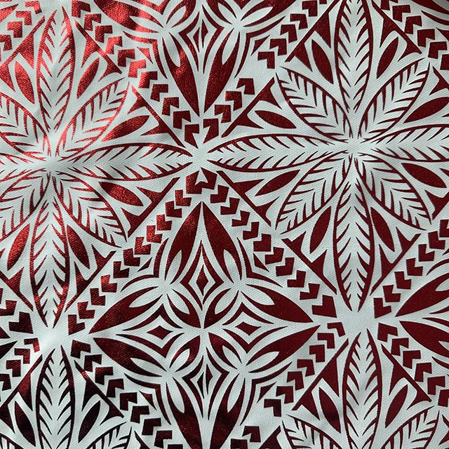 HL Hot Stamping Foil Silver Gold Bronzing Print On 4 Way Stretch Tropical Samoan Fabric Rribal Print For Garment