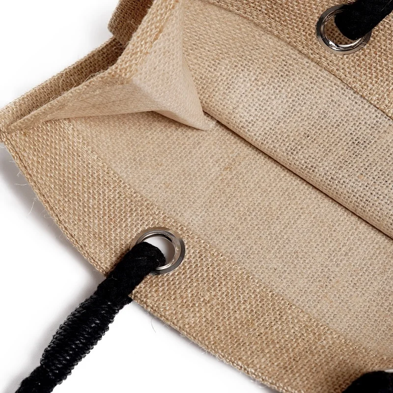 Wholesale high quality eco-friendly reusable foldable personalized PE laminated inside jute shopping bag