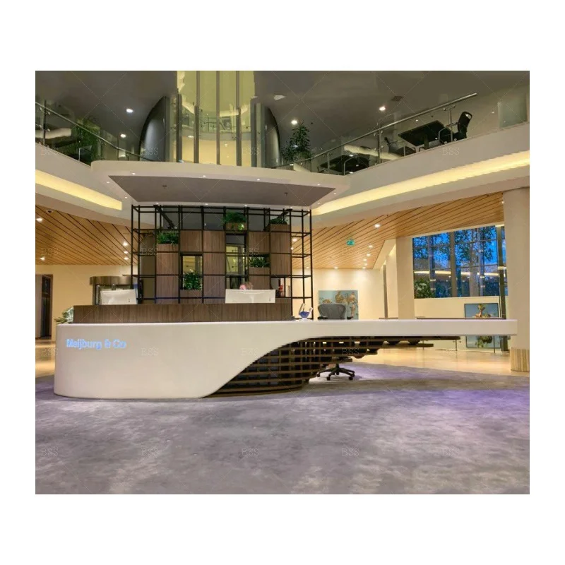 Clinic Front Receptionist Desk Creative Art Tailored Made Wood Marble Modern Dental Clinic Receptionist Desk With Custom Logo