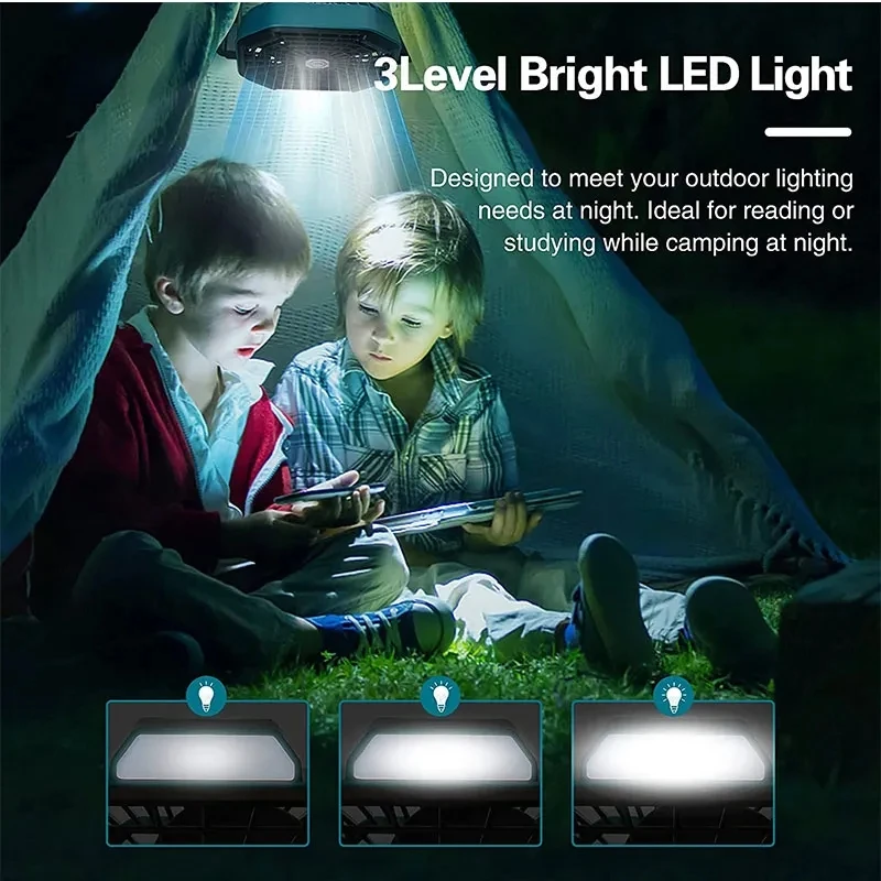 Hook Portable Camping Fan With Led Light Camping Fan Rechargeable Camping Light Outdoor Fan