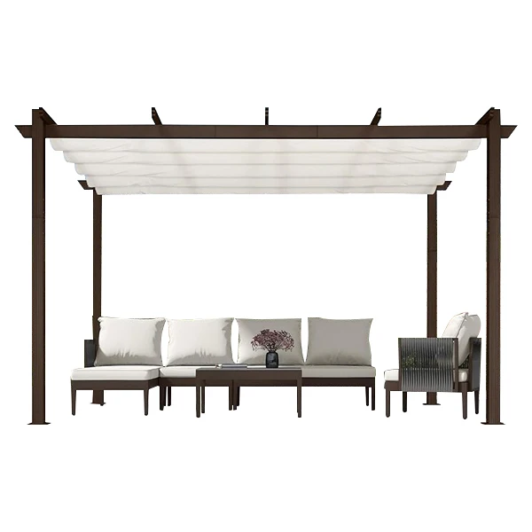 Retractable Pergola with Sun Shade Canopy Patio Metal Shelter Beach Pavilion Grill Gazebo Modern Backyard Grape Trellis Porch